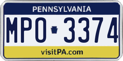 PA license plate MPO3374