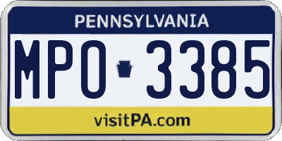 PA license plate MPO3385
