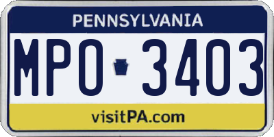 PA license plate MPO3403