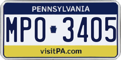 PA license plate MPO3405