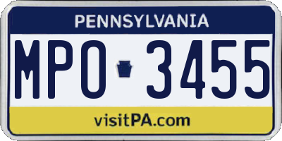 PA license plate MPO3455