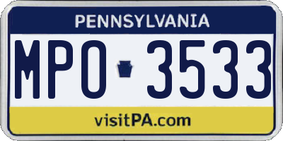 PA license plate MPO3533