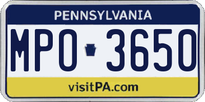 PA license plate MPO3650