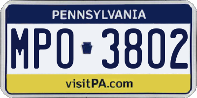 PA license plate MPO3802