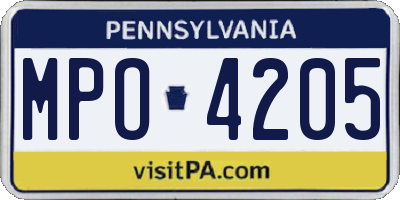 PA license plate MPO4205