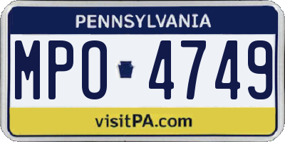 PA license plate MPO4749