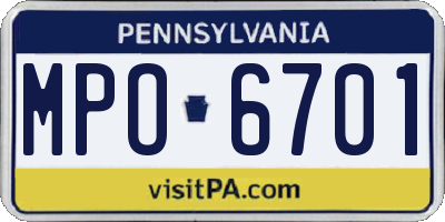 PA license plate MPO6701