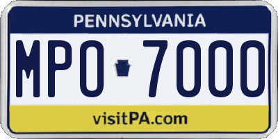 PA license plate MPO7000