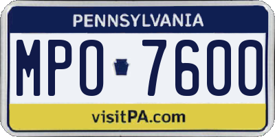 PA license plate MPO7600