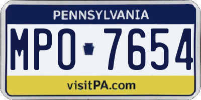 PA license plate MPO7654