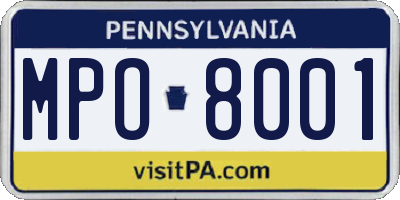 PA license plate MPO8001