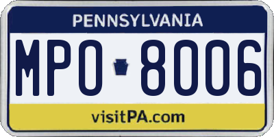 PA license plate MPO8006