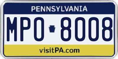 PA license plate MPO8008
