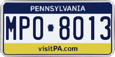 PA license plate MPO8013