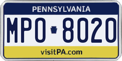 PA license plate MPO8020