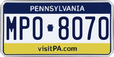 PA license plate MPO8070
