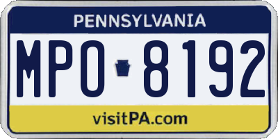 PA license plate MPO8192