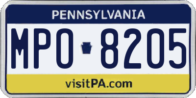 PA license plate MPO8205