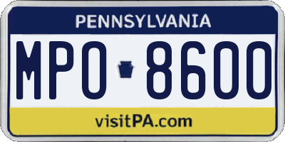 PA license plate MPO8600