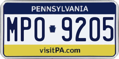 PA license plate MPO9205