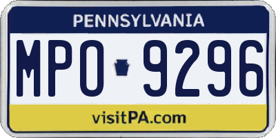 PA license plate MPO9296