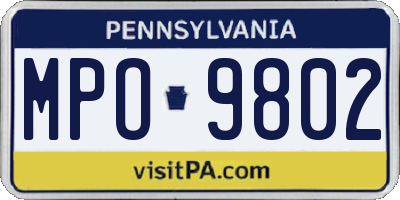 PA license plate MPO9802