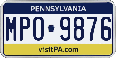 PA license plate MPO9876