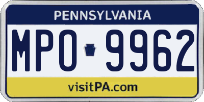 PA license plate MPO9962