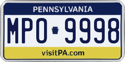 PA license plate MPO9998