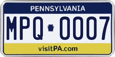 PA license plate MPQ0007