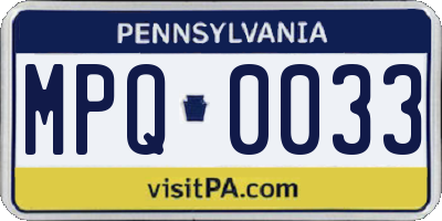 PA license plate MPQ0033