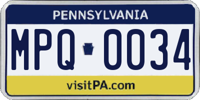 PA license plate MPQ0034