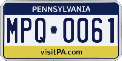 PA license plate MPQ0061