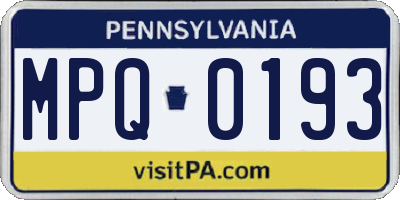PA license plate MPQ0193