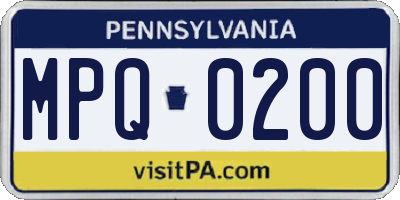 PA license plate MPQ0200