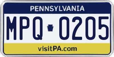 PA license plate MPQ0205