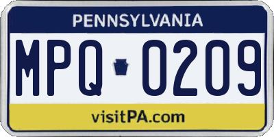 PA license plate MPQ0209
