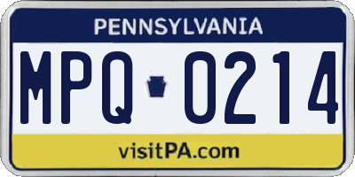 PA license plate MPQ0214