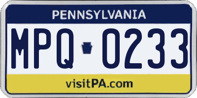 PA license plate MPQ0233