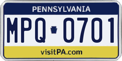 PA license plate MPQ0701