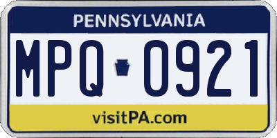 PA license plate MPQ0921