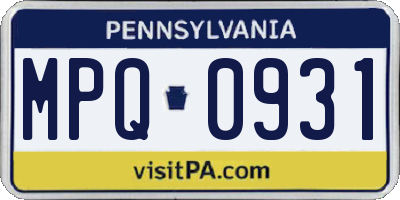 PA license plate MPQ0931