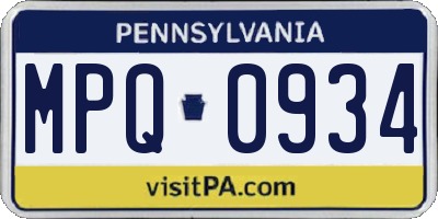 PA license plate MPQ0934