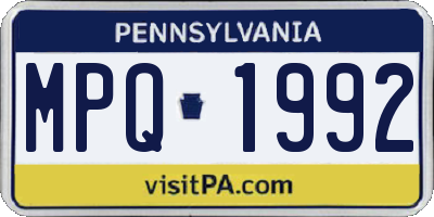 PA license plate MPQ1992