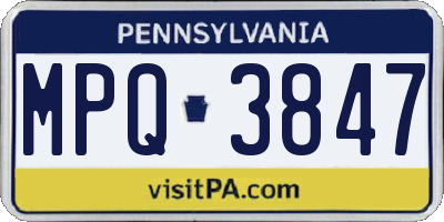 PA license plate MPQ3847