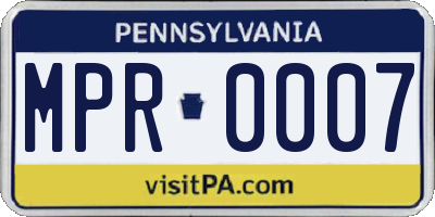 PA license plate MPR0007