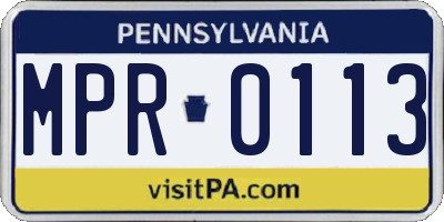 PA license plate MPR0113