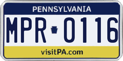 PA license plate MPR0116
