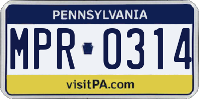 PA license plate MPR0314