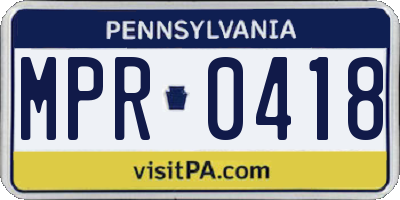 PA license plate MPR0418